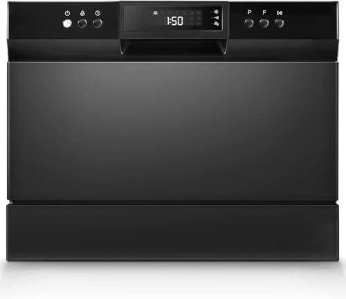 Countertop Dishwasher, Portable Dishwasher, 6 Place Settings & 8 Washing Programs, Speed, Baby-Care, ECO& Glass, Dish Washer for Dorm, RV& Apartment, Black