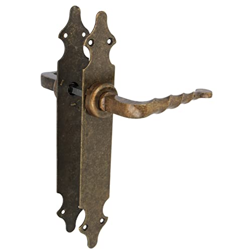 Amig - Juego de Manillas - Placa Lisa - 280 x 45 mm - Cuadradillo de 8 mm - Adecuado para todo Tipo de Puertas de Paso en Interior - Placa de Acero y Tirador de Zamak Efecto Cuero