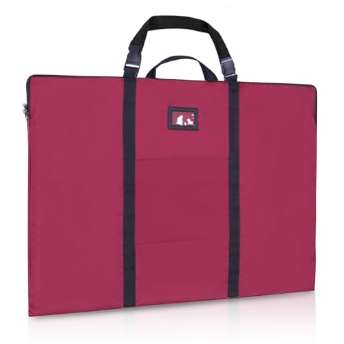 WISEPRO ドキュメントファイル パネルバッグ 大判 A1 サイズ ポスター収納 アート 手提げ 肩掛け 書類バッグ 図面ケース 61×91cm トートバッグ 大容量 名刺入れ・ポケット付 製図板用 作品収納 (レッド)