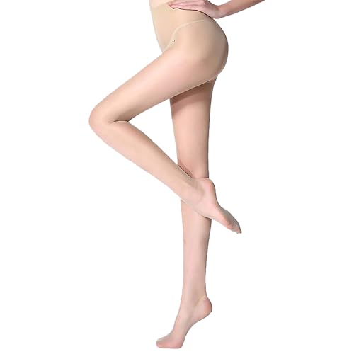 Image of Women's Nude 15D Ultra-Thin Transparent Pantyhose, Mid-Rise Comfort Fit with Widened Hips and Sheer Toe Design (Skin color)