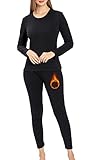 Ultra Soft Thermal Underwear for Women, Long Johns 2 Set with Fleece Lined ,Cold Weather Base layer Warm Top Bottom (Black, S)