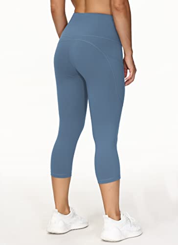 Image of THE GYM PEOPLE Thick High Waist Capris Yoga Pants with Pockets, Tummy Control Workout Running Yoga Leggings for Women