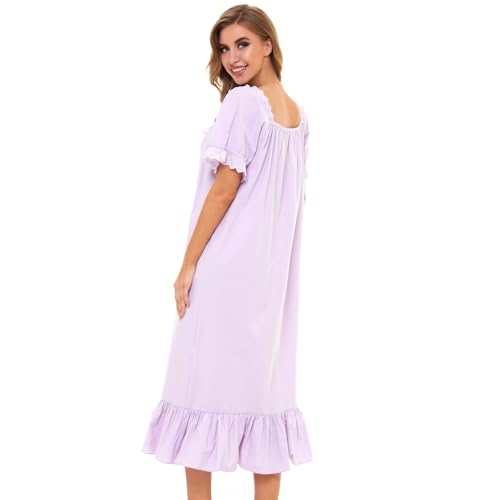 Image of Lu's Chic Women's Victorian Nightgown Cotton Sleepwear Long Loungewear Short Sleeve Vintage