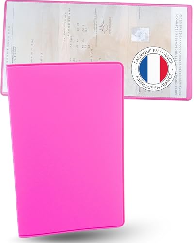 Ugozen Etui Carte Grise - Pochette Porte Papier Voiture ou Moto - Protège Documents Auto Français. Rose