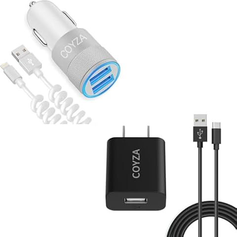 Dual USB Fast Car Adapter Charger+USB Power Wall Charger with Coiled Charging Cable Cord+6.6Ft Type C Cord for iPhone 14 13 12, Beats Studio Buds+, Studio Buds, Fit Pro, Flex Cover