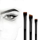 Ultra-Thin Eyebrow Brush Set - Raffaello 3Pcs Angled Precision Eyeliner Makeup Brushes, Cruelty-Free Synthetic Bristles Slanted Eyeshadow Eye Brow Tinting Kit (Black)