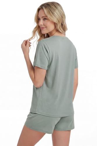 Image of LUBOT Womens Bamboo Viscose Pajamas for Women PJ Set 2 Piece Soft Cooling Short Sleeve Capri Pants Summer Sleepwear Set S-XXL