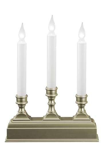 Image of 612 Vermont Battery Operated LED Window Candelabra, 3 Light, Pewter | Bright Hot Spot, 8 Hour Timer, Flicker or Steady Light, White 3000K Light, Pewter Silver Plastic Base, VT-1530P