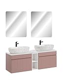 6 cm COMAD Ensemble Meubles Double Vasques à Poser avec Miroir + 5 éléments - 140 Cm - Emblematic Rose