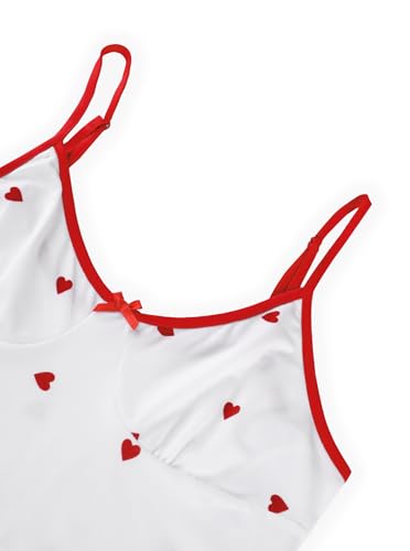 Image of Hilinker Women's 2 Piece Heart Pajama Set Ribbed Cami Top and Shorts Sleepwear Cute Pjs White Red Heart B Medium