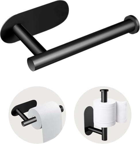 Toilet Paper Holder - Self Adhesive Toilet Paper Holder Wall Mount for Bathroom, Stainless Steel Command Strip Toilet Paper Roll Holder Stick On Wall, No Drilling (Black A)
