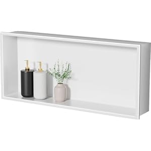 No Tile Needed Shower Niche – 12″x24″ White 304 Stainless Steel Recessed Shelf,Over Mount Installation for Bathroom & Shower Wall,Waterproof