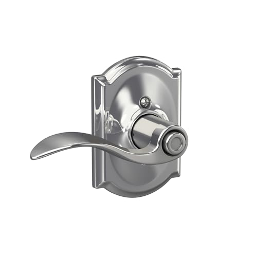 Image of Schlage Accent Lever with Camelot Trim Bed and Bath Lock in Bright Chrome