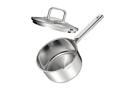 Rostique 16 cm/1.8 L Stainless Steel Saucepan with Glass Lid Suitable for All Hobs PTFE PFAS and PFOA Free