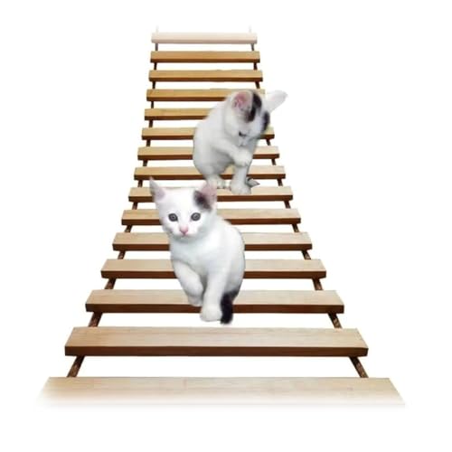 Wooden Cat Bridge for Cage, Various Sizes - Cat Ladder & Step Scratcher Kitten Toys - Sisal Rope - 100cm