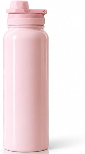 Sports Water Bottle, Stainless Steel, Powder-Coated, Leak-Proof Lid with Foldable Handle, Direct Drink, 20 oz, 25 oz, 35 oz, 40 oz, for Gym, Travel, Outdoor (Pink)