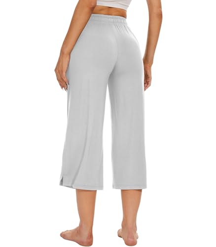 Image of WiWi Bamboo Viscose womens capri pants Wide Leg Pajama Super Soft Lounge knit Sleep shorts Cooling Pj Bottoms S-XXL