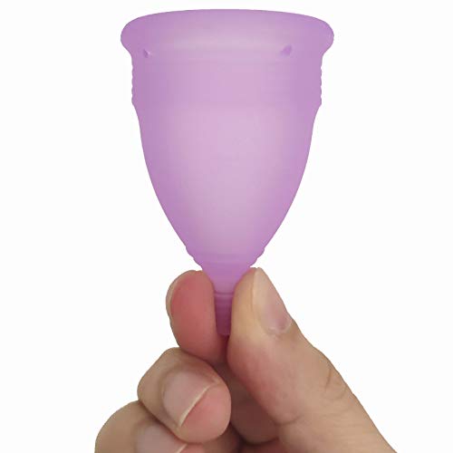 Croing 𝙈𝙚𝙣𝙨𝙩𝙧𝙪𝙖𝙡 𝘾𝙪𝙥𝙨 Reusable Menstrual Cup Set of 4, Period Cup, 2 pcs Small and 2 pcs Large (Purple and White) - Thumbnail 6