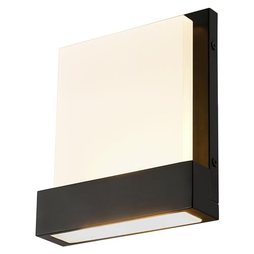 Image of Kira Home Everett 7 inch Modern 8W Integrated LED (40W eq.) Bathroom /Wall Light, Rectangular Acrylic Lens, Energy Efficient, Eco-Friendly, 3000k Warm White Light, Black Finish