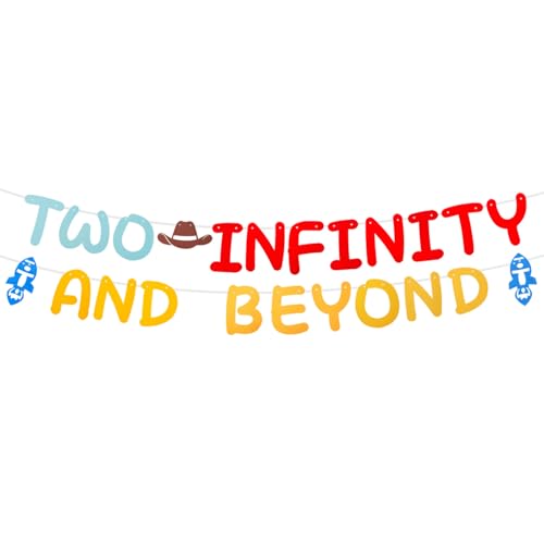 Two Infinity and Beyond Banner Cartoon Story 2nd Birthday Party Decorations Toy Inspired Game Kids 2nd Birthday Banner Party Supplies
