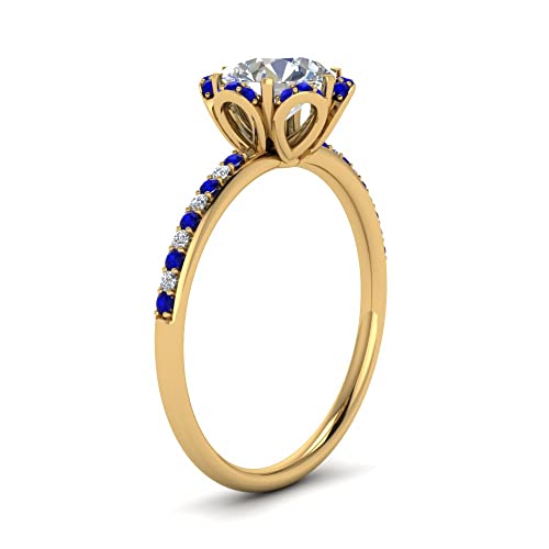 Image of 55Carat Choose Your Gemstone 6 Petal Ring Yellow Gold Plated Round Shape Halo Engagement Rings Well Shaped for Any Gift Giving Occassion Modern Style Enchating Women US Size 4 to 12
