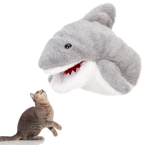 SDALU Cat Wrestling Toy Puppet - Bite-Resistant Cat Wrestling Glove for Safe Interactive Play, Pet Hand Puppets Plush Animal Toys for Kitten & Puppy (MST-Shark2)