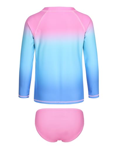 Image of Girls Long Sleeve Rash Guard Set Tie Dye Bathing Suits Two Piece Swimsuits for Kids Swim Shirts 3-16 Years