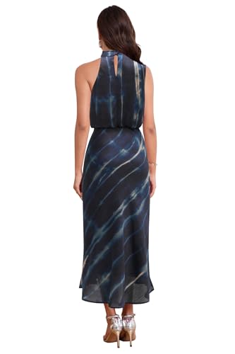 Image of Women's Satin Maxi Dress Summer Formal Wedding Guest Cocktail Dress | Mock Neck Sleeveless,Elegant Silk Midi Long Dress,High Neck,Halter,Aline,Bridesmaid,Bridal Shower Guest,Garden Party,Dinner