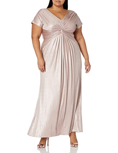 Adrianna Papell Women's Metallic Twist Cap Sleeve Gown, Dusted Petal, 8