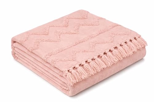 Image of Premium 125 x 150 cm Cotton Throw Blanket - Soft & Cozy Sofa and Couch Accent - Trending Home Decor Essential for Extra Comfort, Relaxation, and Style - Rose Pink,Pack of 1