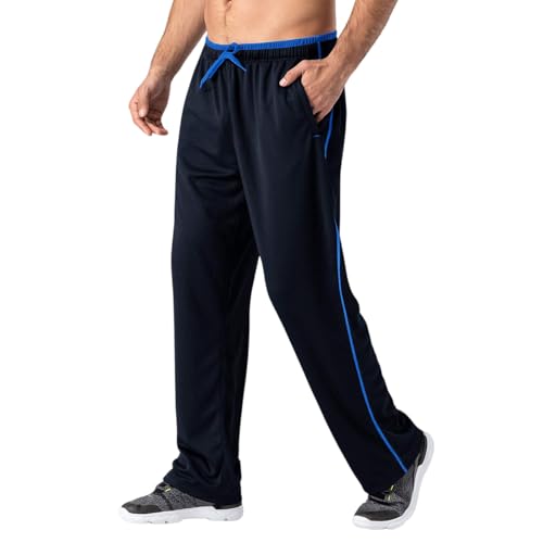 Men's Lightweight Sweatpants Loose Fit Open Bottom Mesh Athletic Pants with Zipper Pockets2