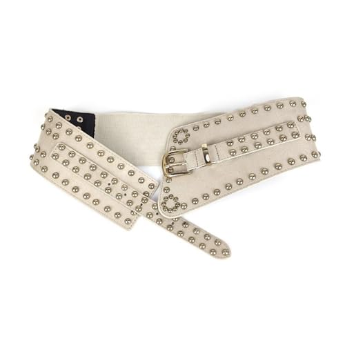 Pin Buckle Waist Belt for Women Ladies Underbust Corset Fashion Female Stretch Waist Strap with Rivet for Prom Party, Light Khaki4