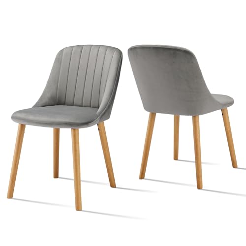 Goeurvant Chaises Salle a Manger Pieds Bois Lot de 2, Chaise Velour de Cuisine Moderne Rembourrée...