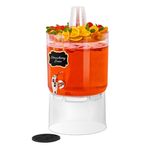 2 Gallon Beverage Dispenser for Parties, BPA-Free Drink Dispenser with No Drip Spigot, Juice Dispensers with Stand, Transparent Plastic Water Dispenser Countertop for Punch, and Drink Fountains