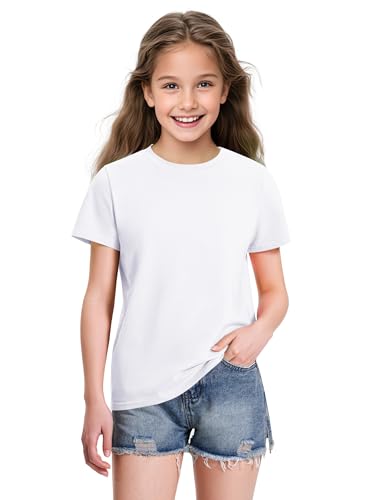 KEREDA Girls Shirts Short Sleeve Soft Cotton T-Shirts Plain Tees Tops Clothes for Kids3