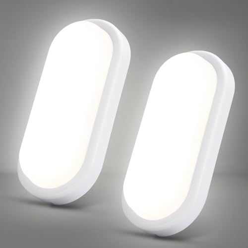 Letlit LED Kellerlampe 2 Stück, 18W 1800LM Ovalleuchte Deckenleuchte Wandlampe, IP54 Wasserdicht Feuchtraumleuchte, Neutralweiß 4000K Deckenlampe für Badzimmer Garten Garage Flur Keller Werkstatt