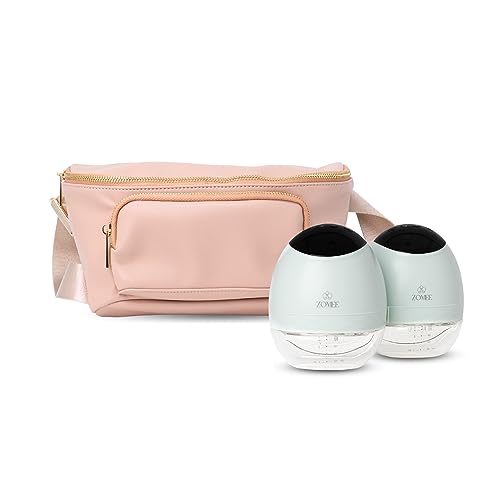 Zomee Fit Wearable Breast Pump, Hands Free, Portable,Discrete Electric Double Breast Pump - Holds 5 oz - Wireless 2+ Hours Battery Leak Proof Anti Backflow -Fanny Pack with Diaper Chaning Pad (Tan)