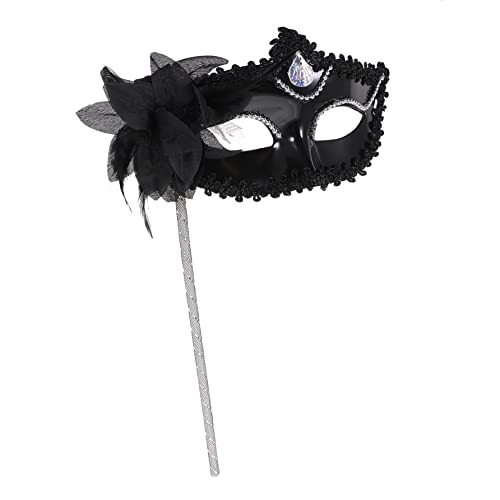 FAVOMOTO Costume Props Carnival Performance Christmas Halloween Mardi Venetian A Masquerade for Flowers Stick Black Prom with Half Ball Women Masks Womens on Gras Accessories Mask
