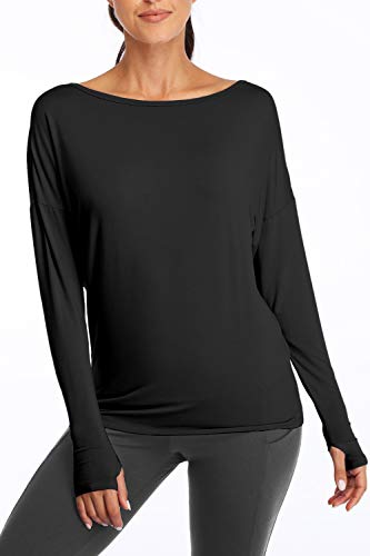Sanutch Long Sleeve Workout Tops for Women Backless Yoga Tops Workout Clothes Athletic Long Sleeves Sports Running Shirt for Women Long Sleeve Black M