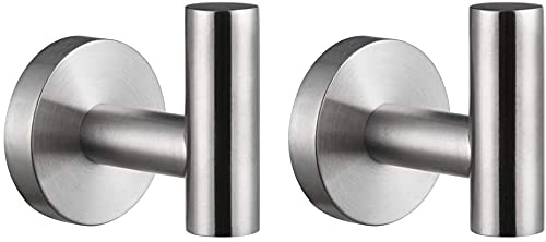 Katuae Bathroom Single Robe Hooks with Stainless Steel Coat and Hat Hanger, Pack of 2