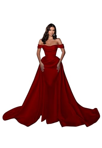 Satin Prom Dress Long Off The Shoulder Formal Evening Gown Ruched Bodice Mermaid Wedding Dresses for Bride
