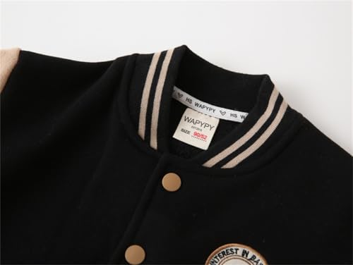 Meufam Toddler Kids Contrast Strip Long Sleeve Thickened Chest Badge Coats Baseball Jacket Outer Button Down Jacket3