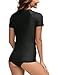 Bonneuitbebe Women's Swim Shirt UPF 50+ Short Sleeve Rash Guard UV Sun Protection Black Swimsuit Bathing Suit Top
