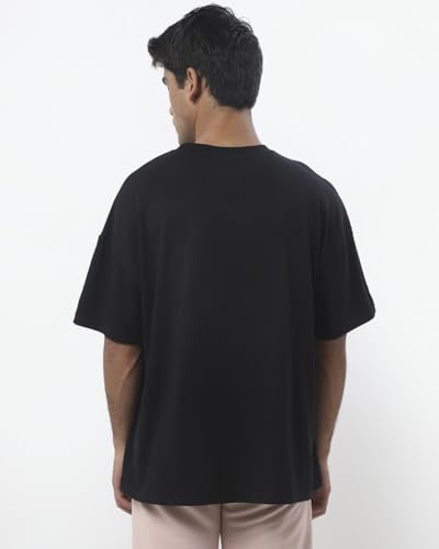Image of Bewakoof Men's Graphic Printed 100% Cotton T-Shirt - Oversized Fit, Round Neck, Half Sleeves