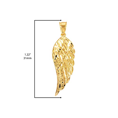 14K Gold Textured Single Angel Wing Charm Pendant - Choice of Metal4