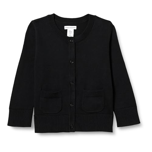 Amazon Essentials Mädchen Schmal Geschnittener Uniform-Cardigan-Pullover Mit Rundhalsausschnitt, Schwarz, 9 Jahre
