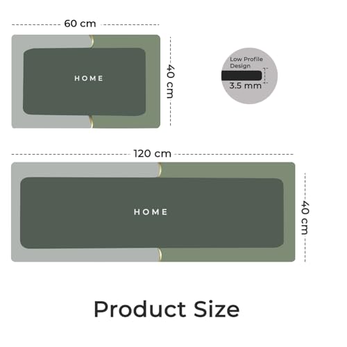 Image of MAXOSHINE Kitchen Mats for Floor Anti Slip Waterproof Feet Comfort Kitchen Runner Floor Mat Standing Desk Mat Floor Mats for Kitchen (120 * 40cm, 60 * 40cm) Set of 2 (Home-Green)