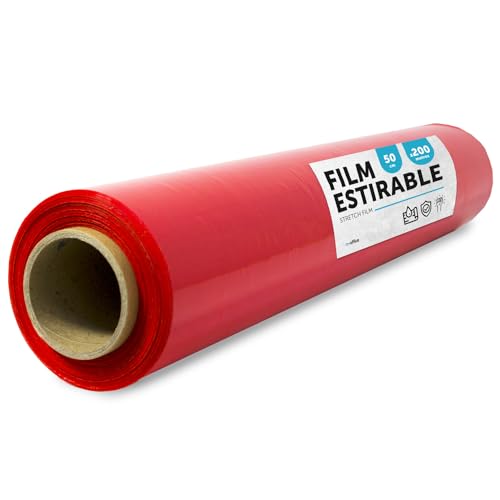 m-office: Film Cubretodo Plástico, Rojo para Embalaje de Cajas de Mudanzas, Protege Muebles y Envíos, Medidas 50 cm x 200 m estirables (Rojo, 1 ud)