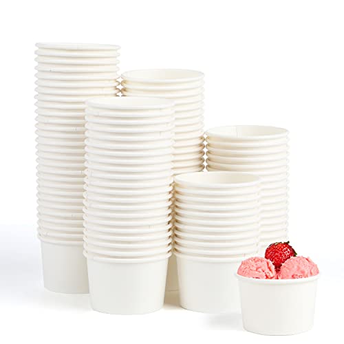 VEYLIN Paper Ice Cream Cups,100-Count 3OZ/130ML Disposable Dessert Cup for Hot or Cold Drinks, 3-Ounce White Cup for Sundae, Frozen Yogurt, Soup, Perfect for Christmas, Easter, Birthday Party