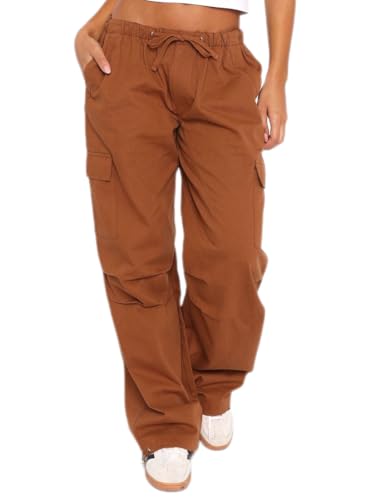 Cargo Pants for Women Low Waisted Casual Parachute Pants Baggy Wide Leg Y2K Streetwear with 6 Pockets